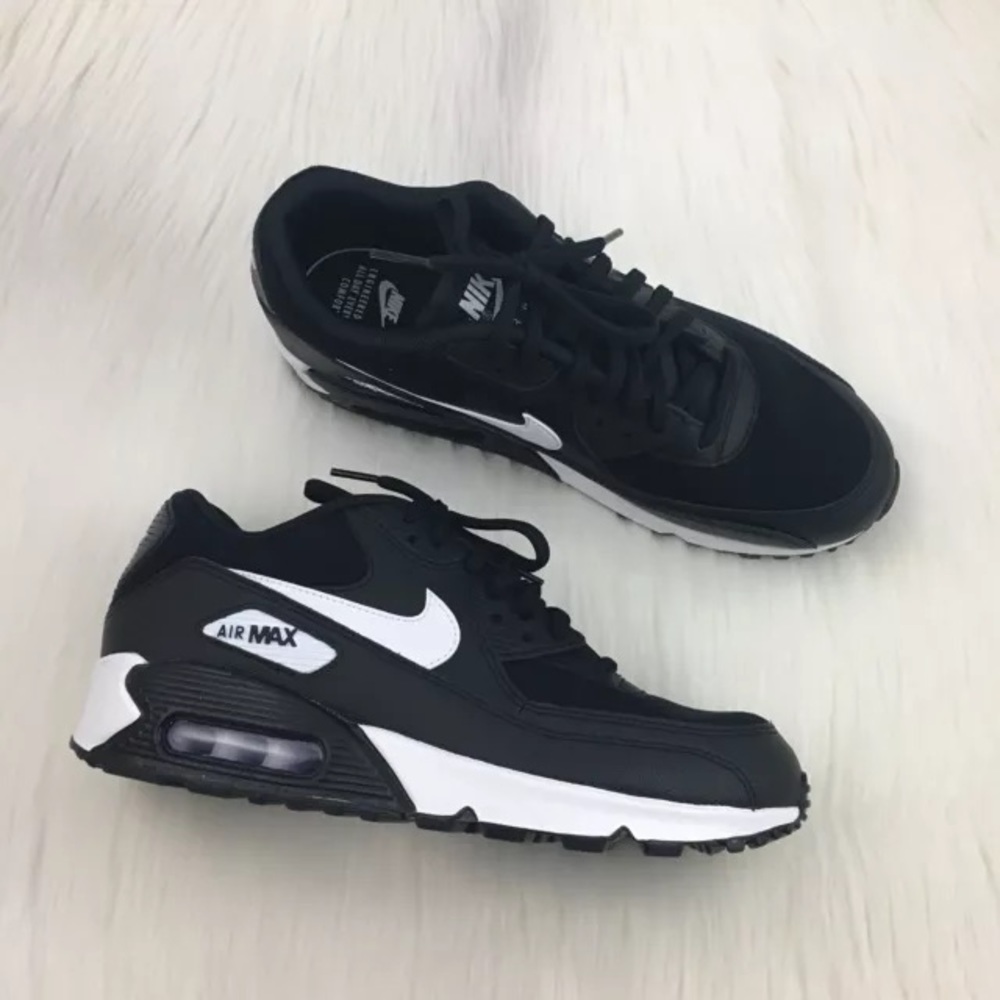 Women's Nike Air Max 90 Black + White Sneakers - Picture 3 of 8